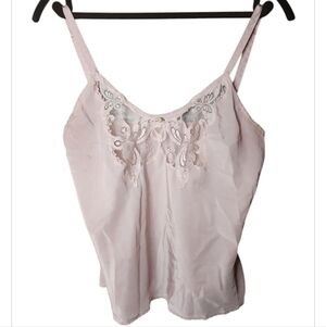 Vintage Pale Pink Camisole Sz 34 Lace On Chest Hem Small Rosette Coquette Cami
